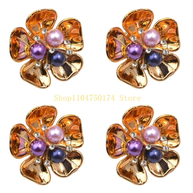 4Pcs Rhinestones Pearls Button Clips Decorative Cufflinks Cover For Dress Shirt Top Sale