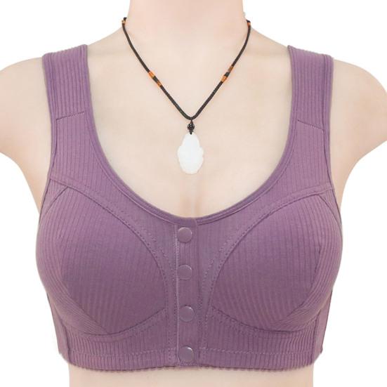 Mid-aged Women Sports Bra Stretchy Fixed Shoulder Strap Front Button Closure Wireless