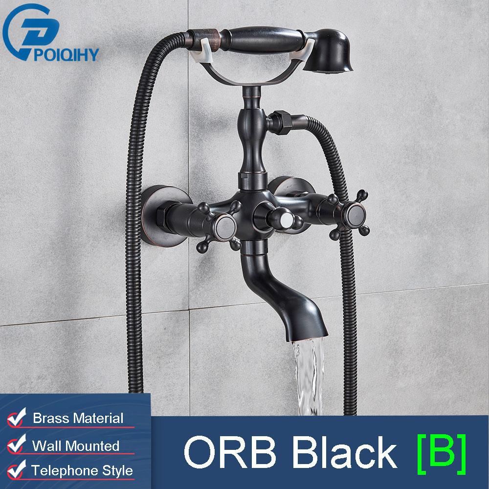 

POIQIHY Золотисто-черный смеситель для душа для ванной комнаты, настенный смеситель для душа для ванной, латунный смеситель с поворотным изливом для ванны, смесители для душа для ванны