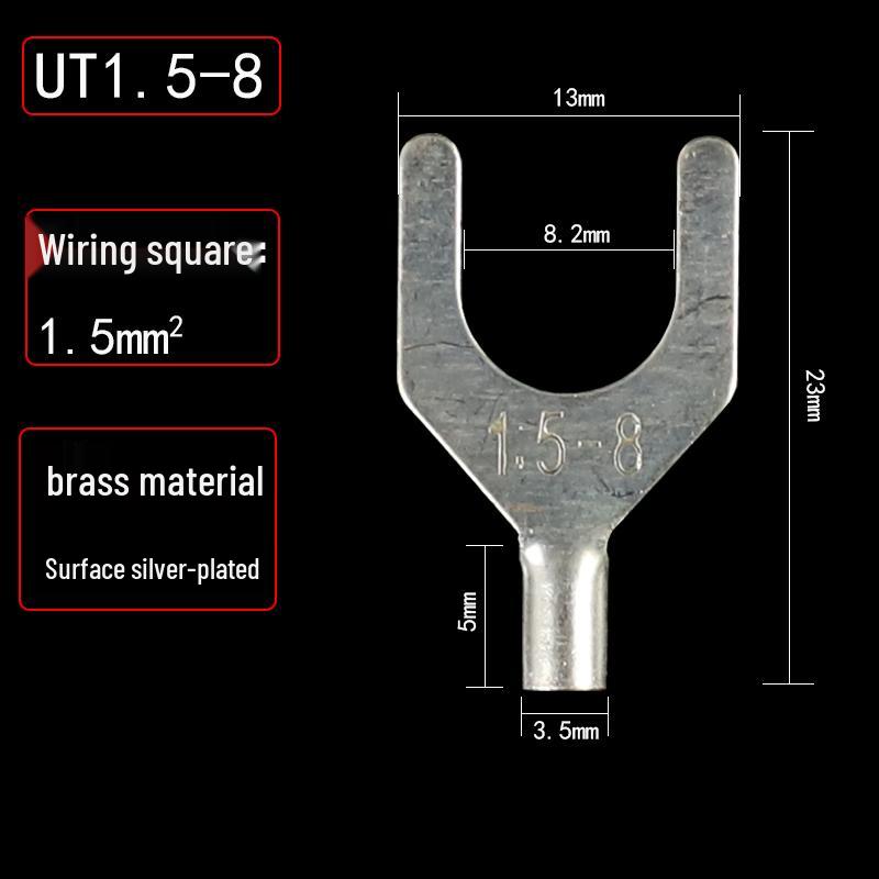 UT1.5/2.5/4-3/5/6/8 Fork Cold Crimp Terminal, Silver-Plated U & Y-shaped Copper Wire Lug