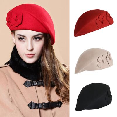 Wool Elegant Women Beret  Warm Pillbox Hat Tam Cap