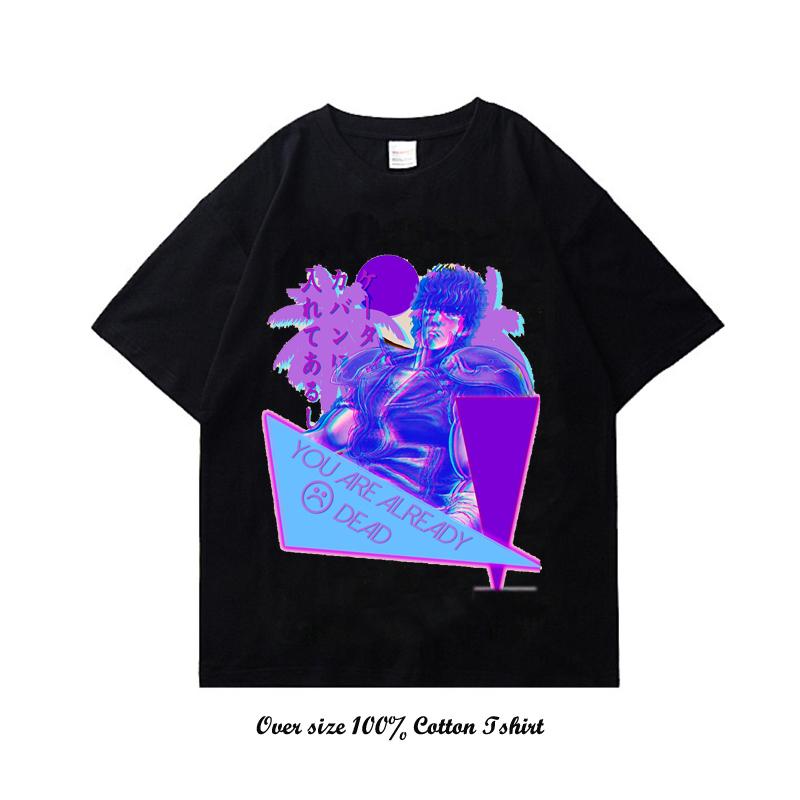 Pěst Hvězdy Severu Černé Hip-Hopové Harajuku Streetwearové Tričko s Potiskem Japonského Anime Bavlněné Ležérní Tričko Letní s Krátkým Rukávem