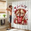 1pc Romantic Valentine's Day Bear Printed Waterproof Privacy Shower Curtain with 12 Hooks, Multiple Sizes, Easy Installation