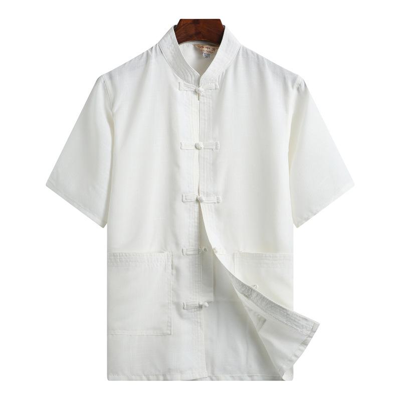 Men's Chinese-Style Summer Tang Suit: Short-Sleeve Linen Hanfu Robe for Middle-Aged and Elderly