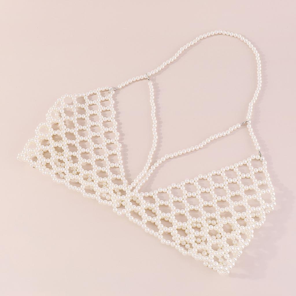 Fashionable Pearl Vest Trendy Hand-woven Body Chain Sexy Hollow Bikini Style Chest Ornament
