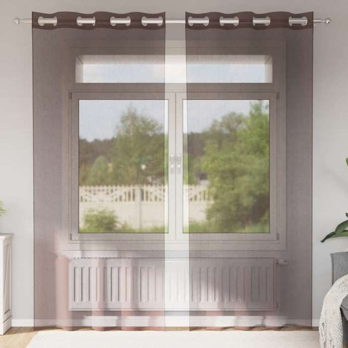 VidaXL Rideaux en voile avec œillets 2 pcs marron 140x225 cm, rideau en filet, rideau transparent, voile de fenêtre, 4102067