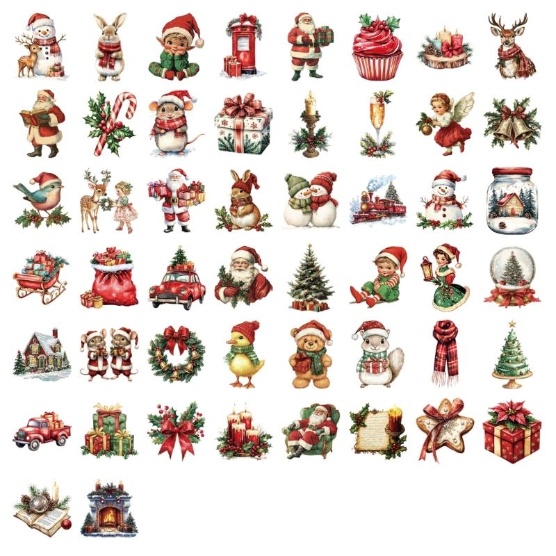 

Retro Cartoon Holiday Stickers Pack Of 50 Clear Waterproof Decals for Phone Case Journals Gift Christmas Decor 1