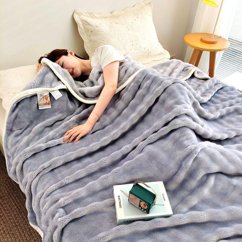 Thick Bubble Velvet Flannel Blanket for Sofa, Office, or Travel