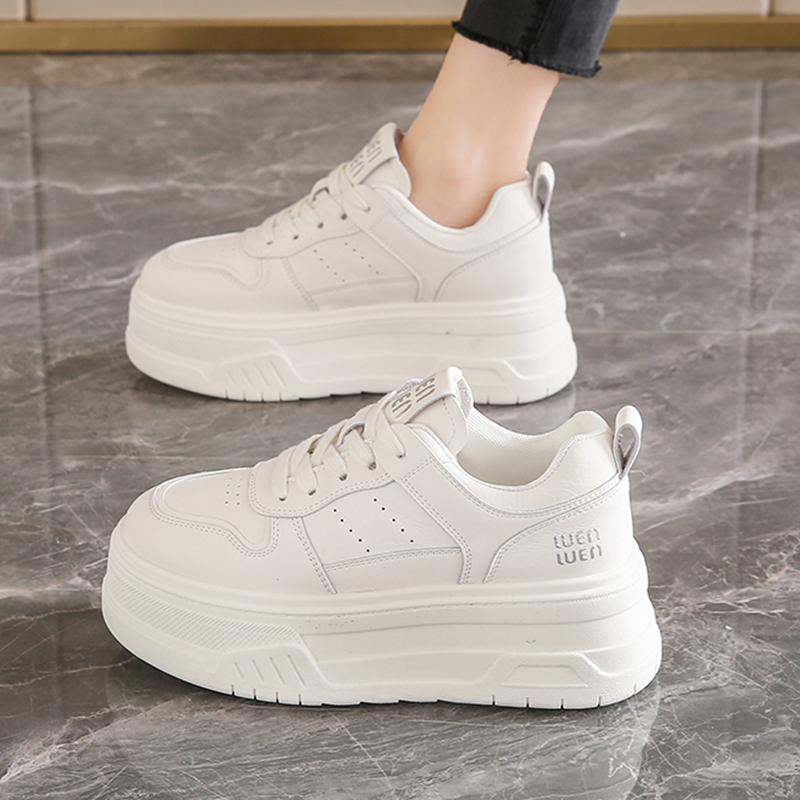 Fashion Pu Leather Thick Bottom Sneakers Women 2025 Breathable Platform Vulcanised Shoes Woman Womens All Match Lace Up Casual Sneakers