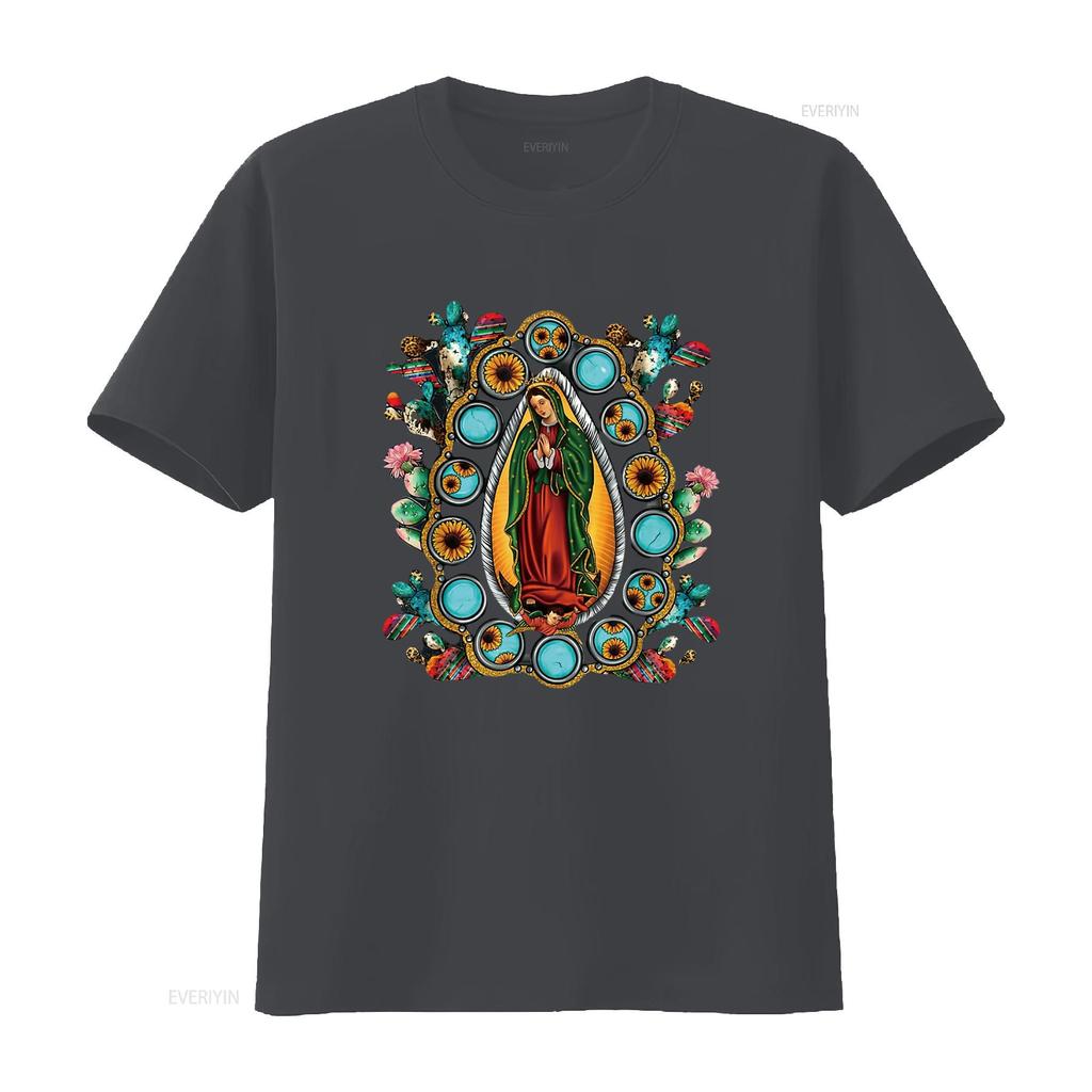 Mexican Serape Turquoise Our Lady of Guadalupe Mex Women S T Shirt Fashion Forward Style Vintage Washed Stylish Soft Homme