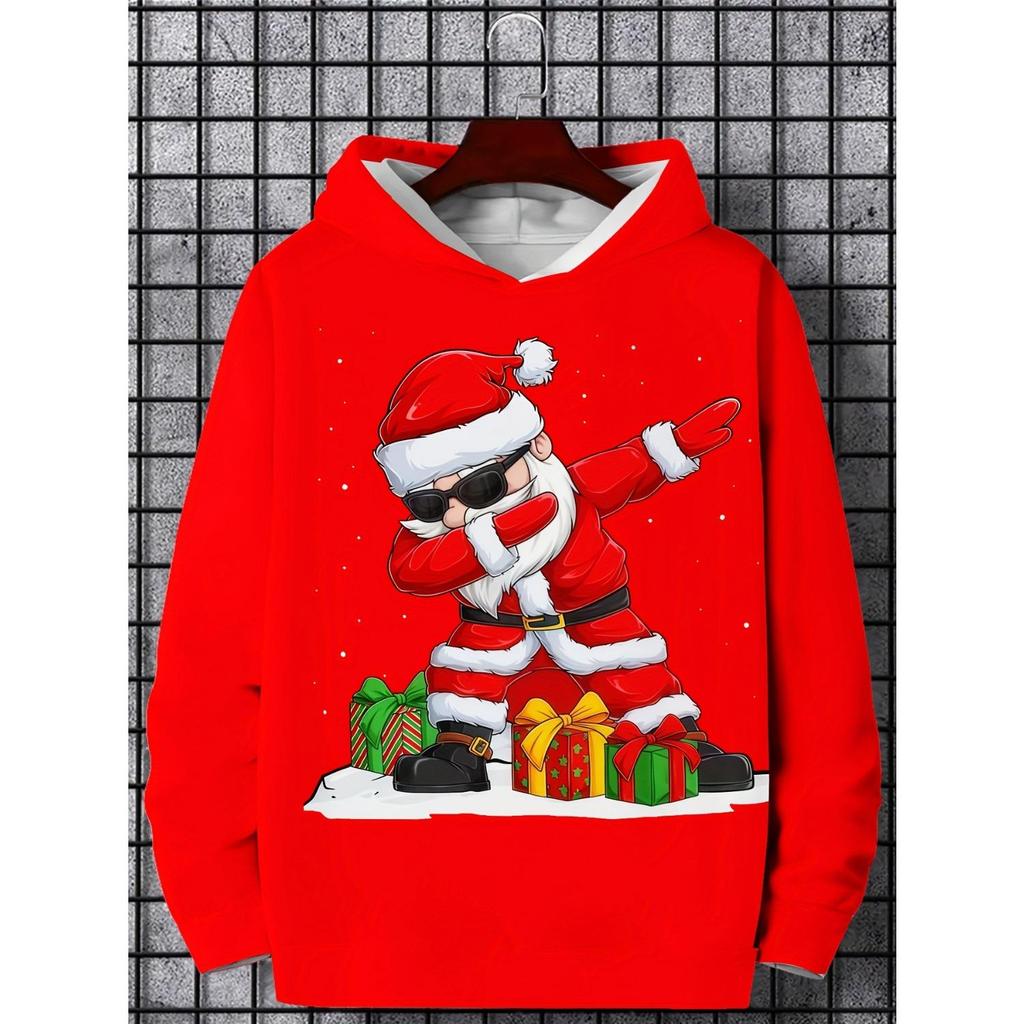 Christmas Cute Santa Printed Hoodie Sportswear Fashion Party Long Sleeve Hoodie Girl Comfortable Hoodie Children's Clothing