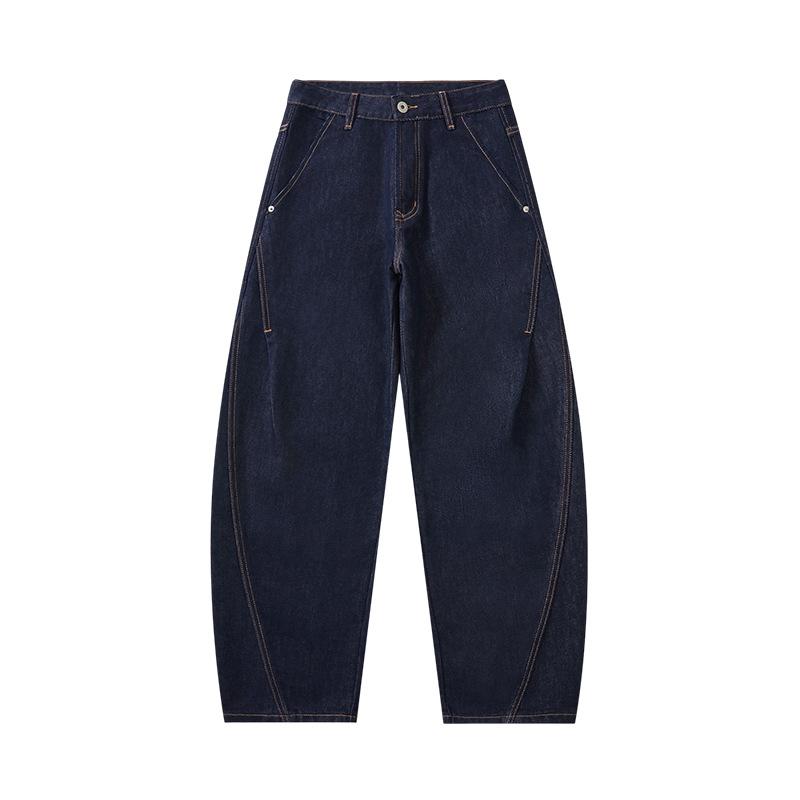 American Retro Trendy Brand Dark Blue Scimitar Jeans Men's New Trend Loose Wide-leg Casual Long Pants