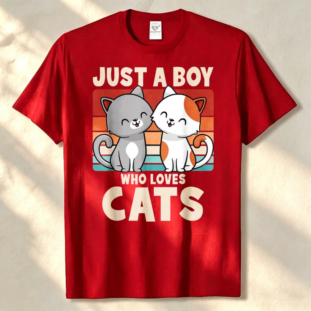 Just A Boy Who Loves Cats Funny Cat Lover Kitten Unisex Tshirt Graphic T Shirts Harajuku Streetwear Casual High Quality Cotton