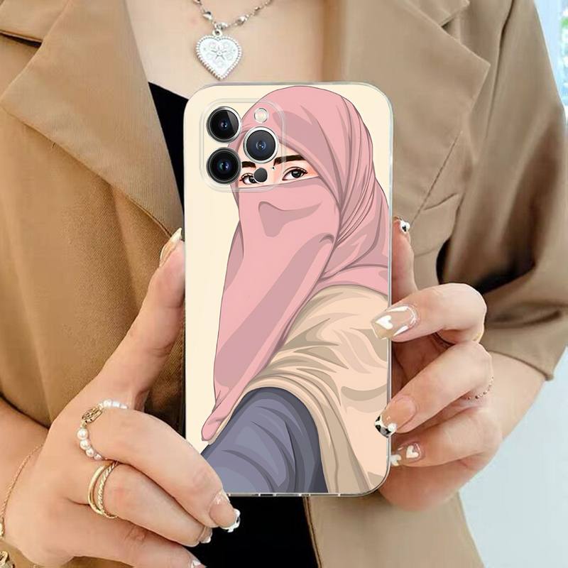 

Islamic Muslim Hijabi Girls Womemen Phone Case For iPhone 11 12 13 14 Mini Pro Max XR X XS TPU Clear Case For 8 7 6 Plus SE 2020 12 Pro Max