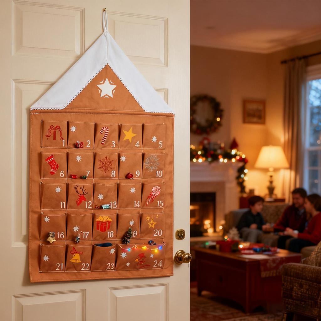 2025 Christmas Storage Hanging Bags Behind Doors Wall-Mounted 24 Days Christmas Countdown Storage Bags For Holiday Seasonal