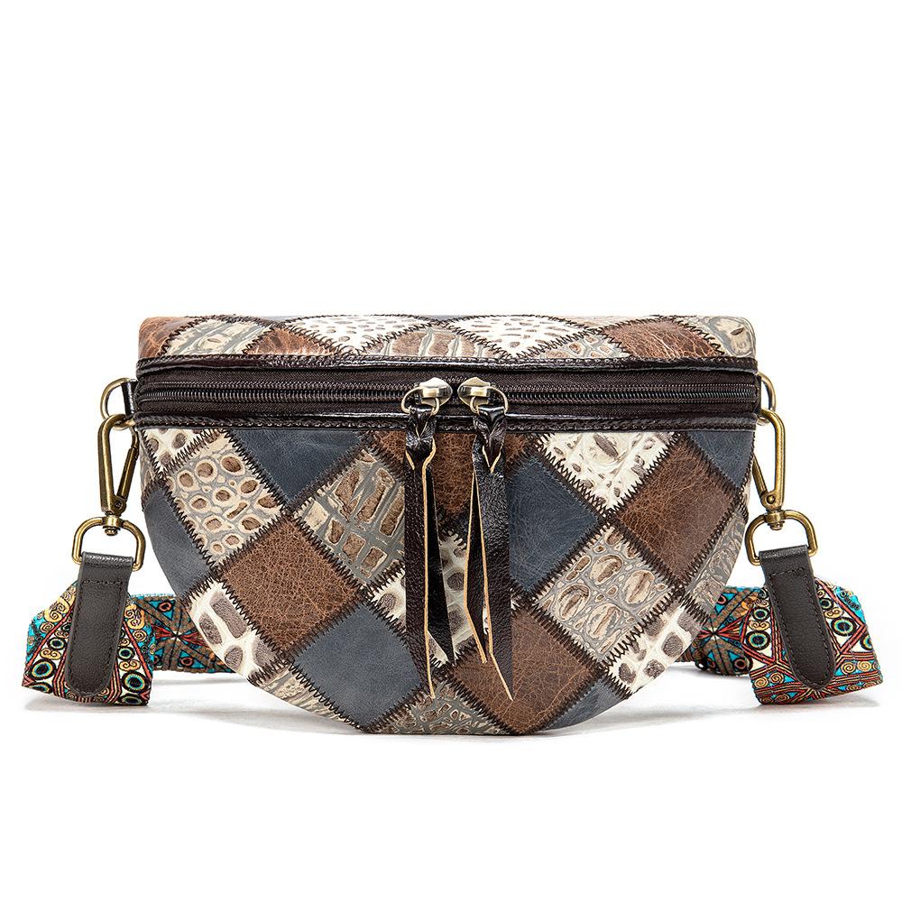 Echtleder Damen Tasche Vintage Schulter Crossbody Patchwork Farbe Muscheltasche Rindsleder Knödeltasche
