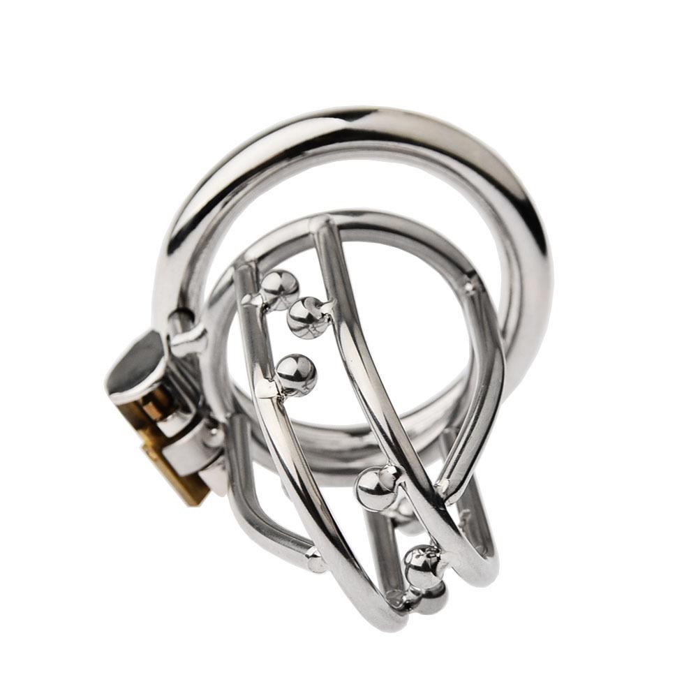 Men Short CB Lock Penis Cage Cock Lock Stainless Steel Chastity Lock Sex Toy Femdom BDSM Slave Cock Ring Ball Stretcher