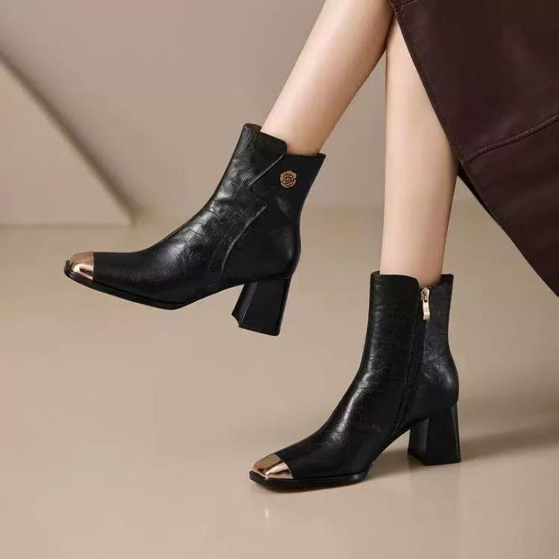 Women's Booties Autumn and Winter Chunky Heel Low Heel French Niche Chelsea Boots Soft Leather High-end Sense