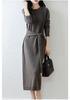 2025 Autumn/Winter Pure Wool Women's Long Knit Dress with Belt & Round Neck