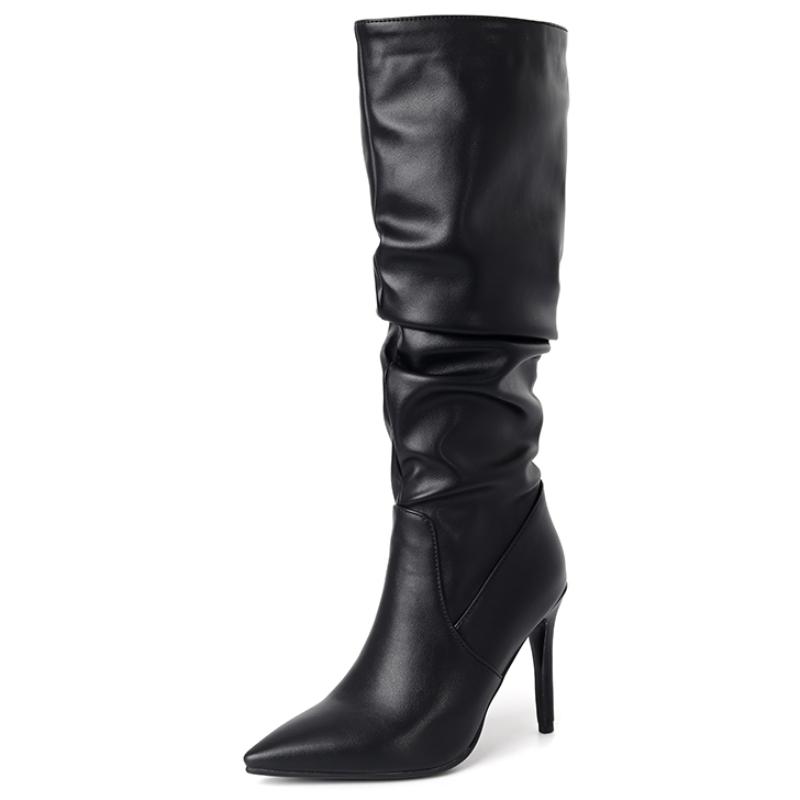 Black White Knee High Boots Women Winter Shoes New 2024 Sexy Pleated Women's High Long Boots Large Size Footwear Point Toe