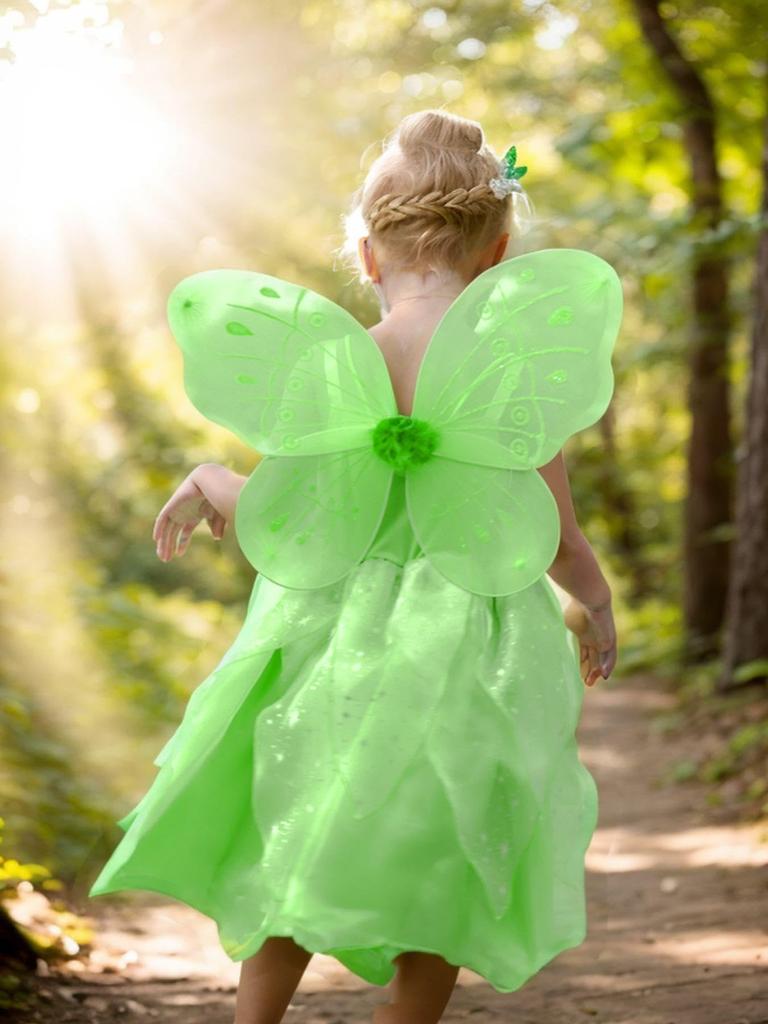 Tinkerbell Dress for Princess Dress Cosplay Wings Tiara Flower Kids Girls Gift [CQDY] Kids, (Fairy + + + Stick, etc.) 7-Piece Set, Fairy, Spirit,