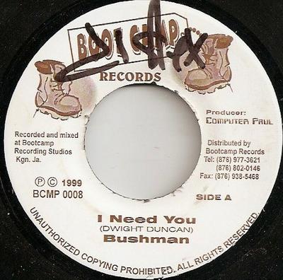 7inch Record BUSHMAN / ZENO - I Need You / The Girls Medley BCMP3 Boot Camp Recor 1999 Jamaica Reggae, Ska & Dub Used