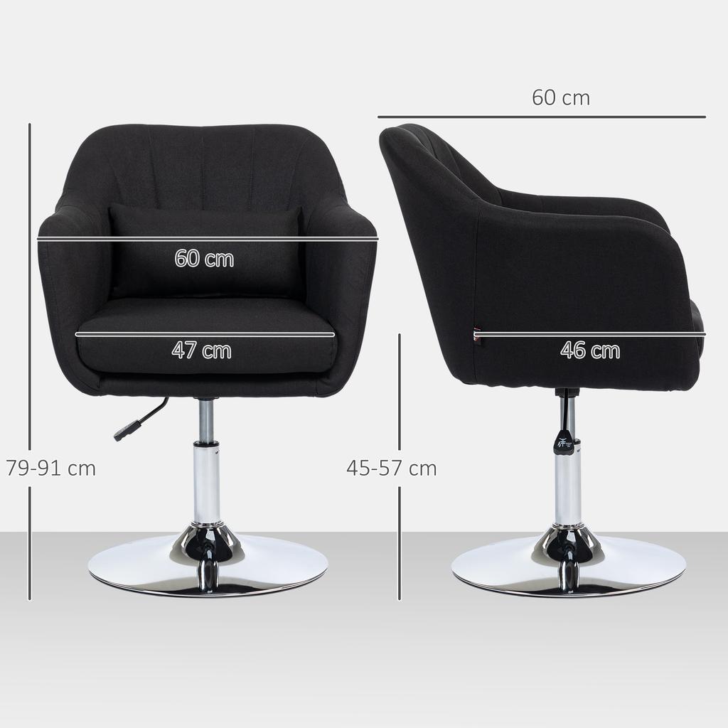 Swivel Chair, Height-Adjustable Office Chair, Linen-Like Polyester, Metal, 60 X 60 X 79-91 Cm, Black