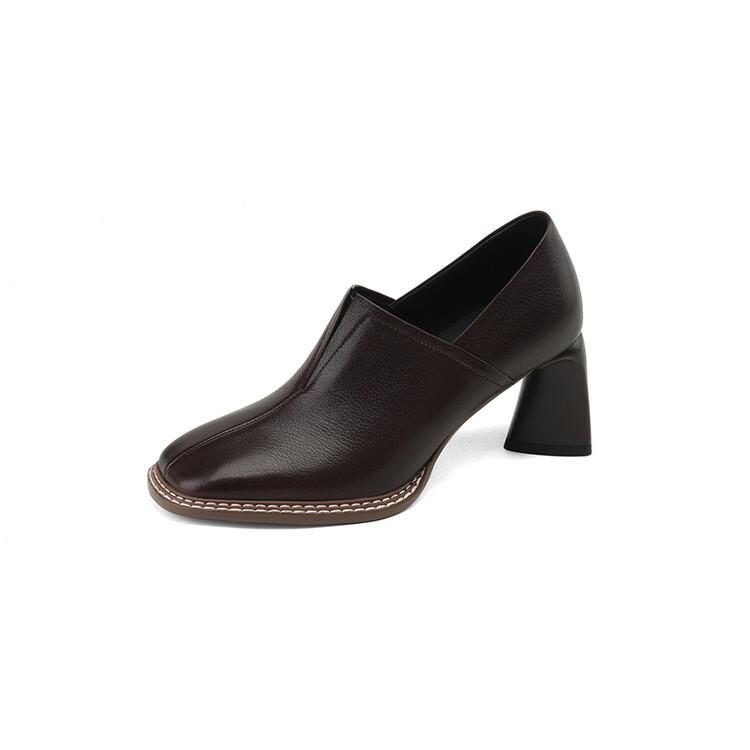 Fashion NEW Spring/Autumn Women Pumps Square Toe Chunky Heel Shoes Split Leather Shoes for Women Concise Slip-on High Heel Handmade Shoe