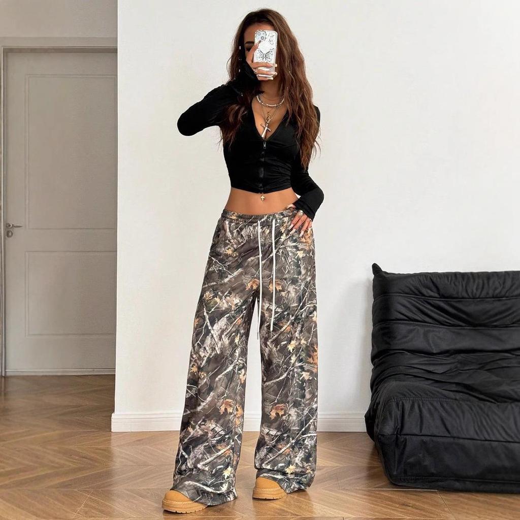 2024 Cross-border Teen Camouflage Elastic Drawstring Wide-Leg Pants