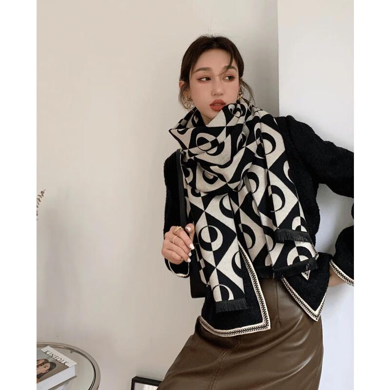 VICTORIA&VERA Oversized Autumn Winter Color Block Scarf