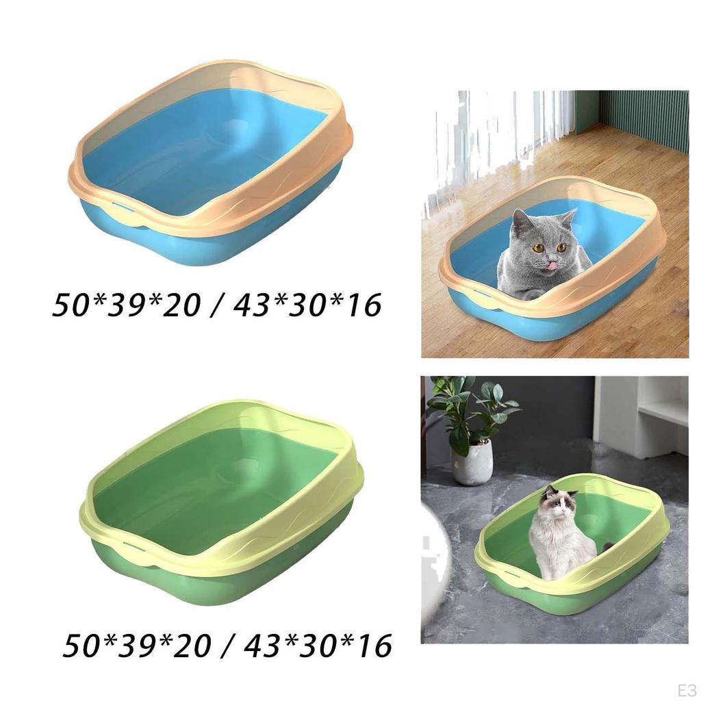 Cat , Litter Container High Rim Semi Closed Sand Box Kitty Pan Sturdy for