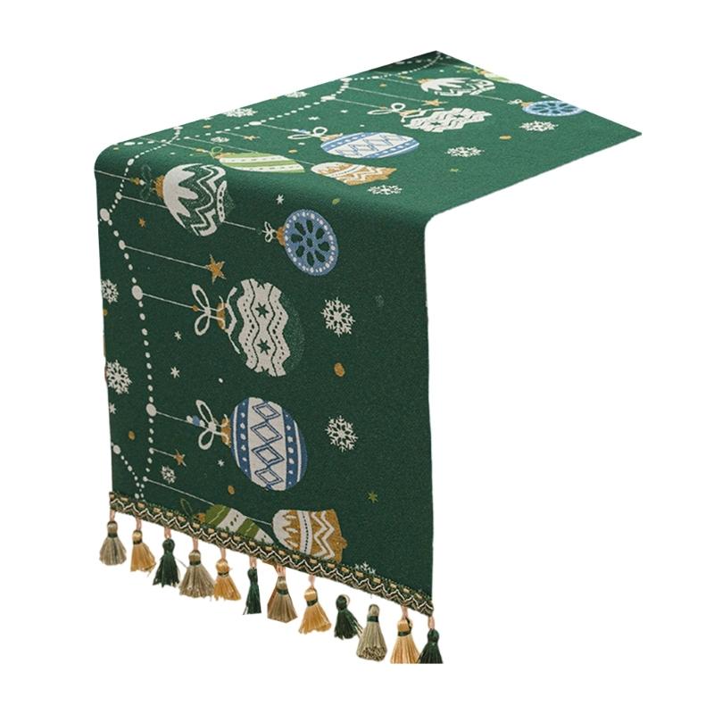 Christmas Chenilles Table Runner With Colorfast Woven Design And Tassels For Festives Home Dining Atmosphere Decoration
