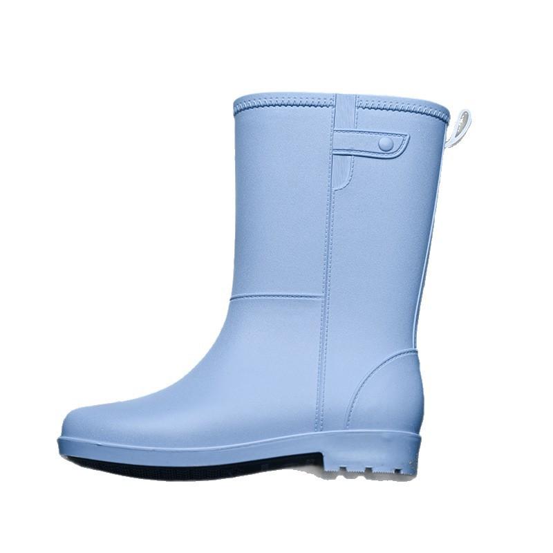 Women's Mid-Calf Fleece Lined Anti-Slip Fashionable Rain Boots Waterproof PVC Shoes for Outdoor Autumn Winter Warm Booties