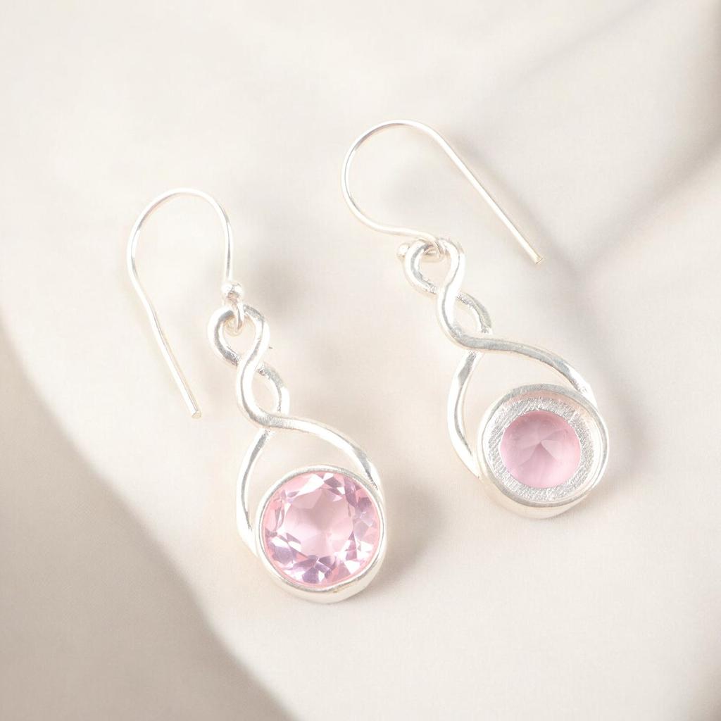 Beautiful Pink Morganite Jewelry 925 Sterling Silver Handmade Earrings 1.68" CE-15-10