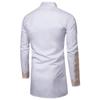 Camisa Masculina Média Branca com Gola Alta e Estampa Banhada a Ouro