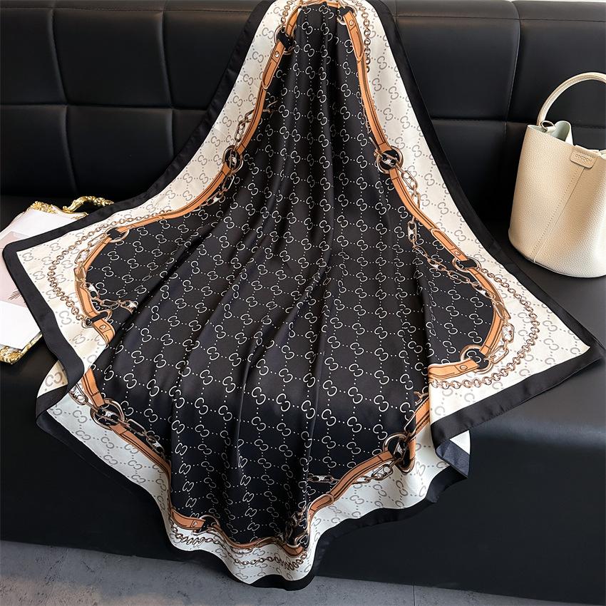 Fashion leopard print temperament scarf 91cm twill square scarf simple chain premium scarf versatile shawl autumn and winter headscarf