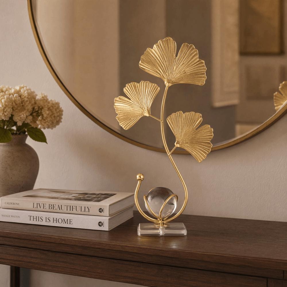 10in Nordic Desktop Display Decor Gold Metal Leaf Sphere Table Ornament  Entryway Console Display