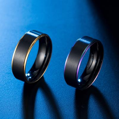 Titanium Steel Black Intercolor Double Color Ring for Men Seven Color Brushed Black Gold Groove Ring