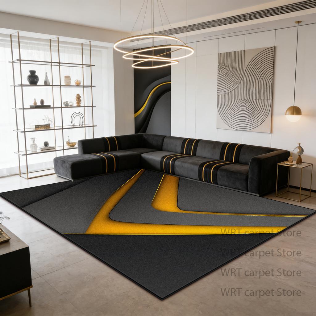 Modern Light Luxury Black Golden Large Rugs Decoration Home Sofa Coffee Tables Living Room Carpet Bedroom Bath Non-slip Foot Mat