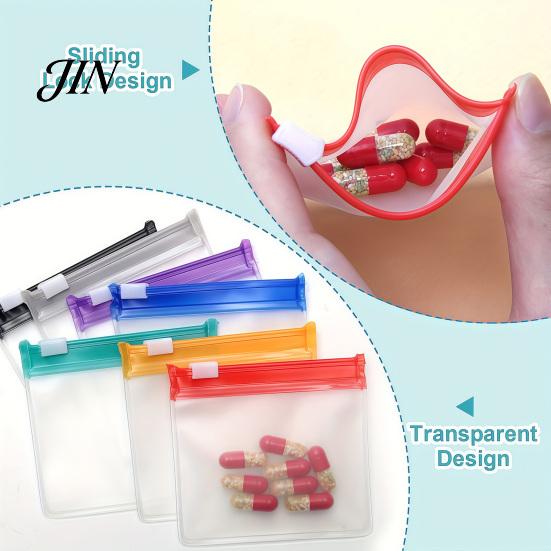 Small Slide Lock Bags Clear Bags, Thick EVA Reusable Storage with Colored Slider, Mini Resealable Pill Pouches, for Coin Jewelry Paper Clips