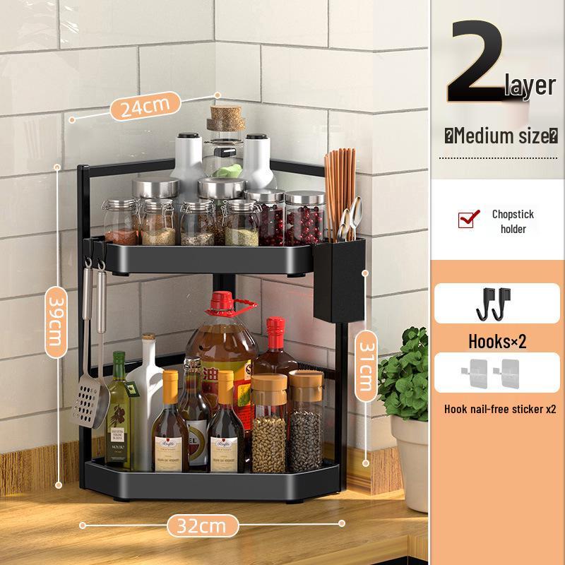 Corner Wall-Mounted Kitchen Spice Rack - No-Drill, Triangle Design for Countertop and Pendant Storage.