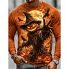 Men's Long Sleeve T-Shirt Halloween Horror Pumpkin Scarecrow Zombie Crow Skull 3D Print Crew Neck Casual Tops