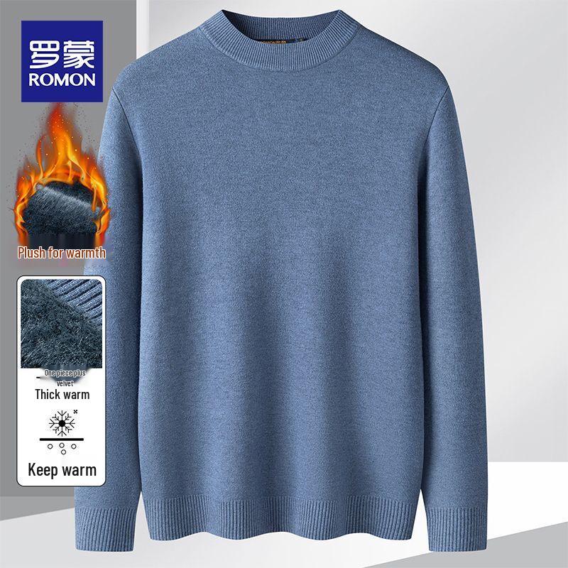 Romon Men's Fleece-Lined Crew Neck Thermal Sweater