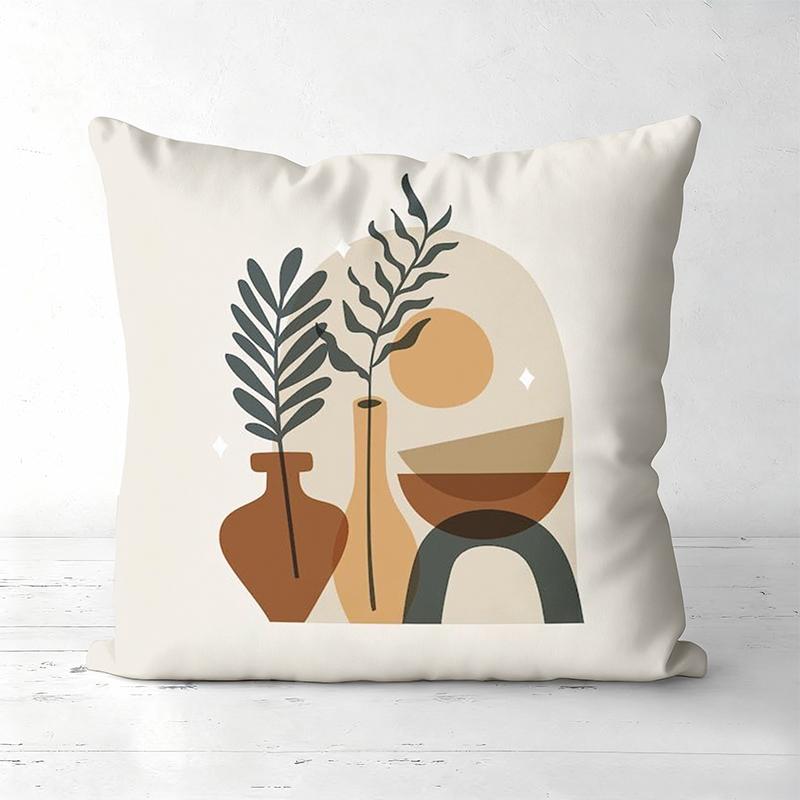 Modern Plant Vase Pattern Decorative Cushion Covers Polyester Pillowcase, Sofa Decorative Cushion Cov Headboard Pillow