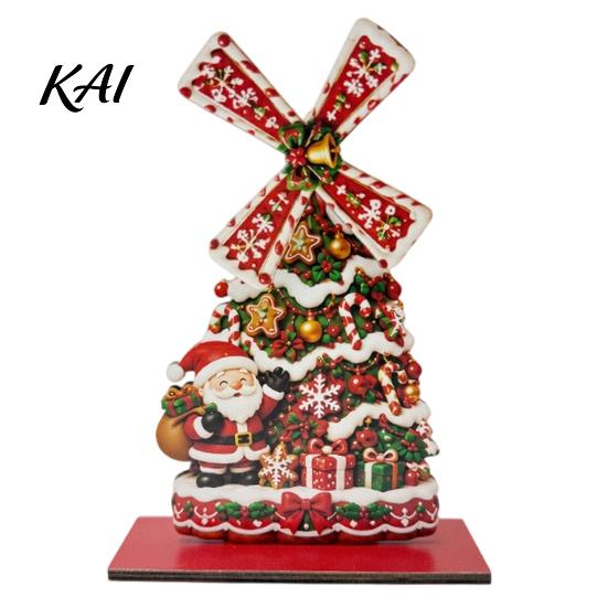 Holiday Seasonal Room Decor Christmas Windmill Wooden Ornament, Decorative Craft with Rotating Ornament Blades, Handmade Figurine for Home Tabletop