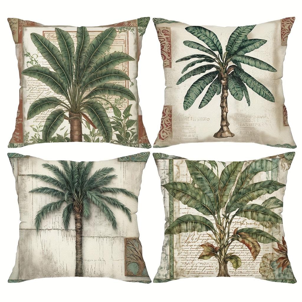 Retro Tropical Plant Leaf Tree Printed Pillowcase Living Room Sofa Chair Cushion Cover Home Room Decoration Polyester Material