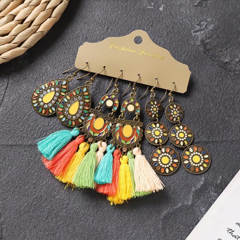 Long fringed earrings Bohemian wasteland exotic wind earrings retro vacation style suit earrings women