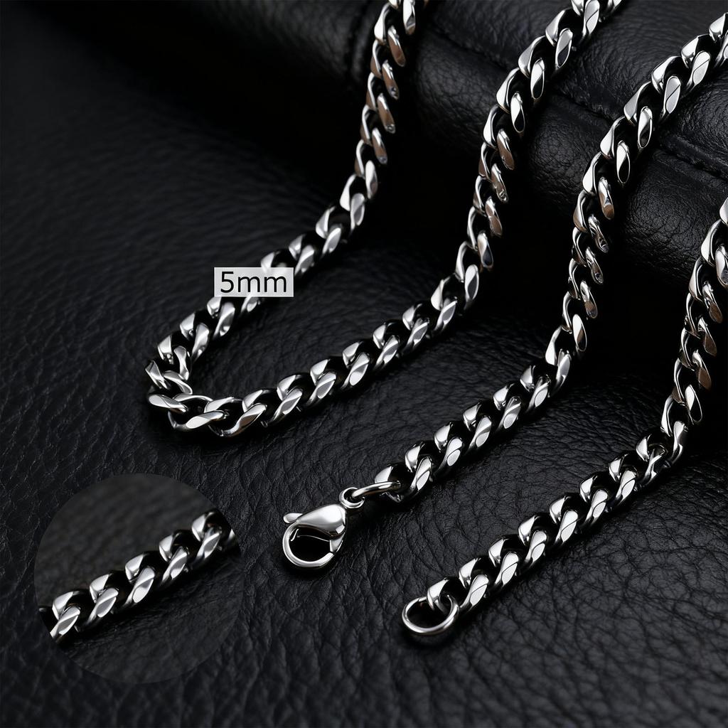 3-11MM Classic Cuban Chain Necklace for Men Women,Silver Black Gold Grey Color Stainless Steel Chains,Basic Punk Jewelry Gift