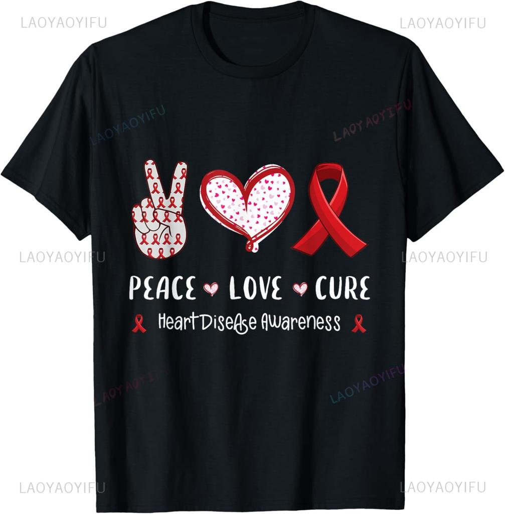 Peace Love Cure Heart Disease Awareness Unisex Unisex Kids Chd Tshirt Custom Printed Graphic T Shirts Kawayi Ropa Hombre