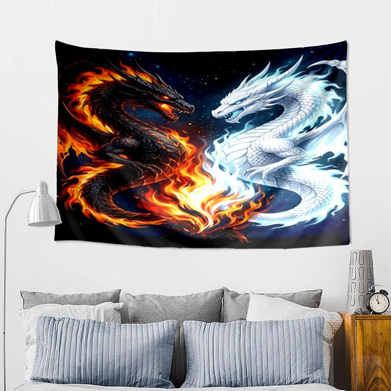 Yin Yang Dragons Tapestry, Unique Design Tapestry, Wall Decor for Bedroom,Livingroom, Playroom,Heartwarming Fan Holiday Gifts
